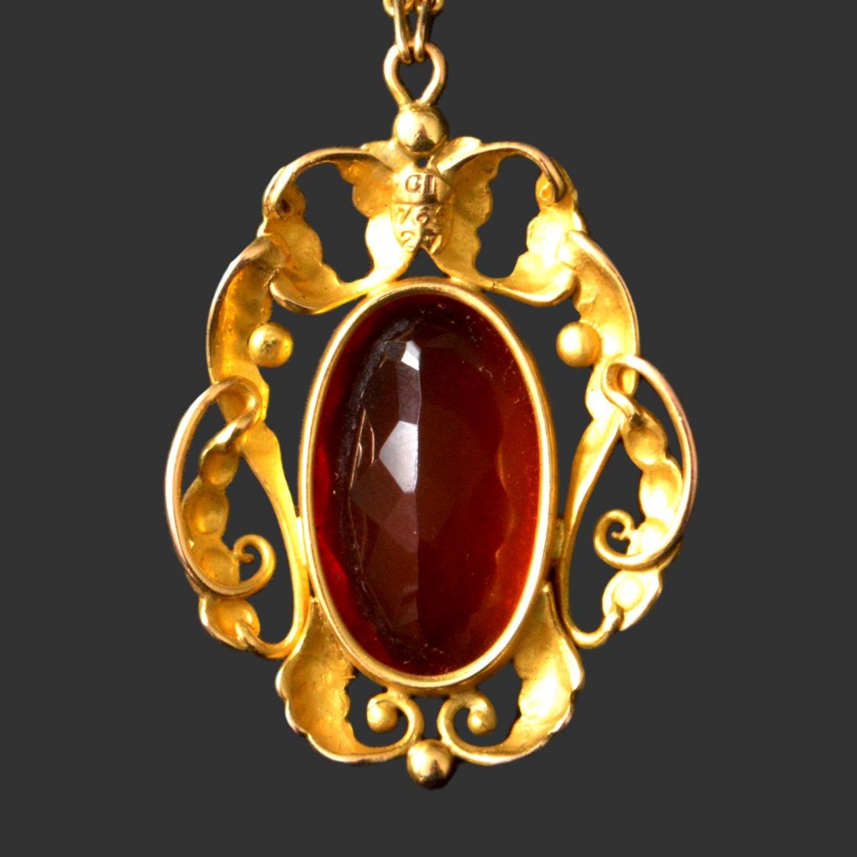 Georg Jensen gold and fire opal pendant
