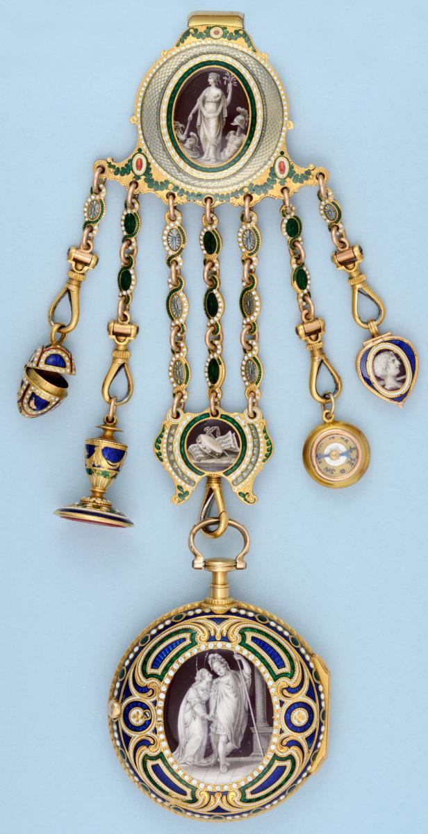 Gold and Enamel Irish Watch and Chatelaine