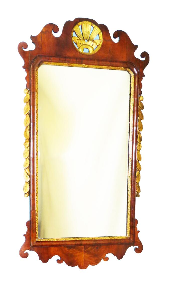English 18th Century Walnut & Gilt Georgian Antique Wall Mirror