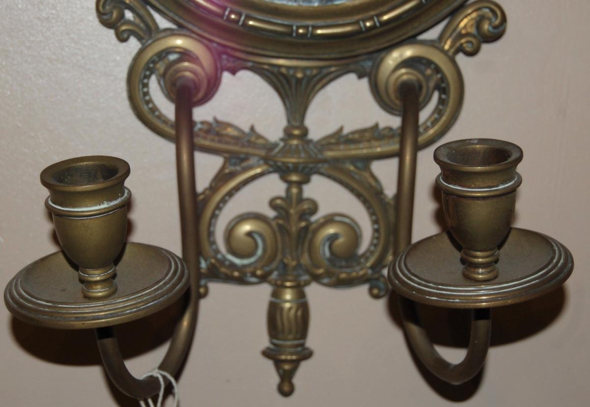 Pair of Brass Mirrors with Candle Holders, 19th Century