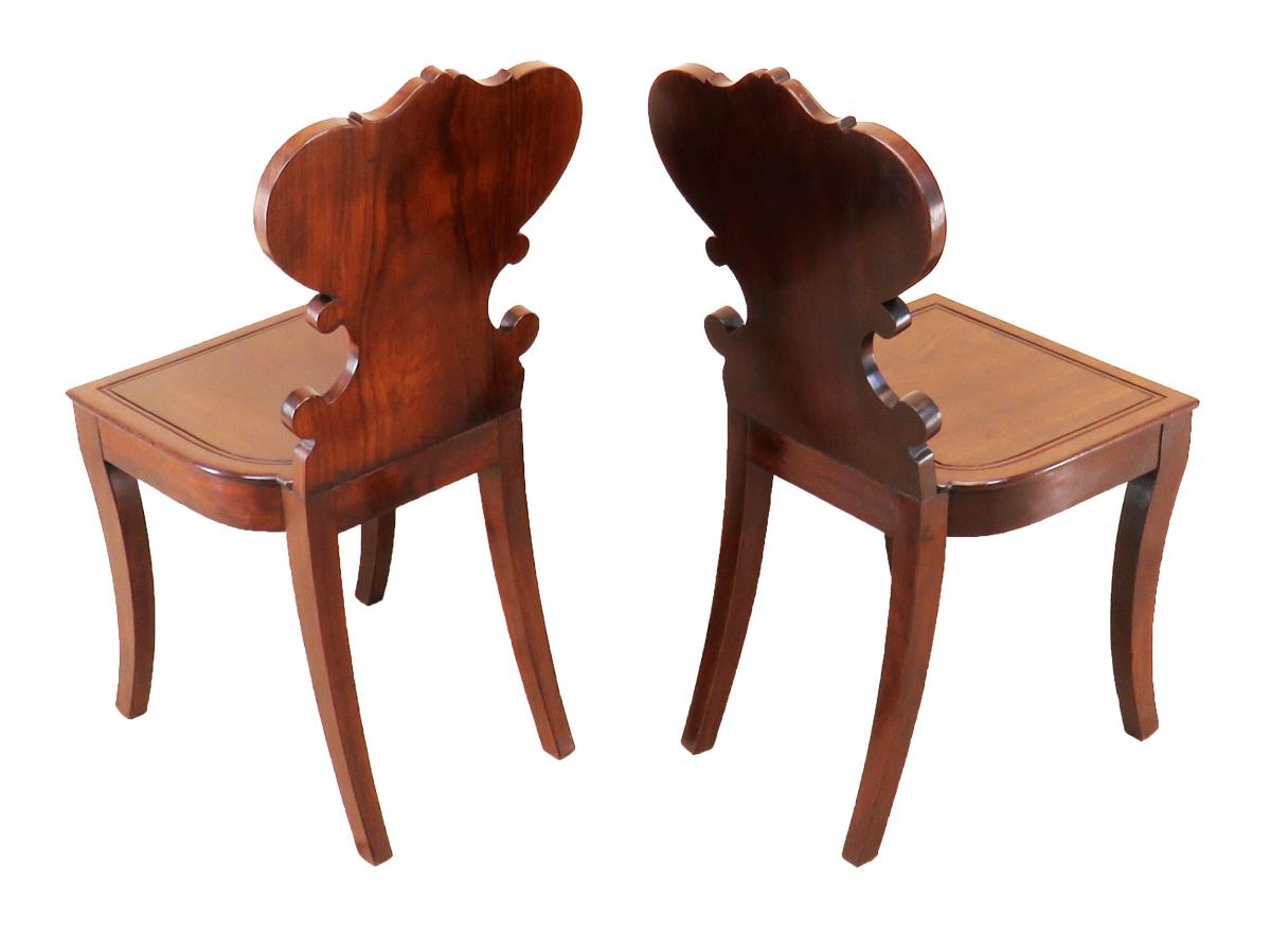 Mahogany English Regency Pair Of Antique Hall Chairs