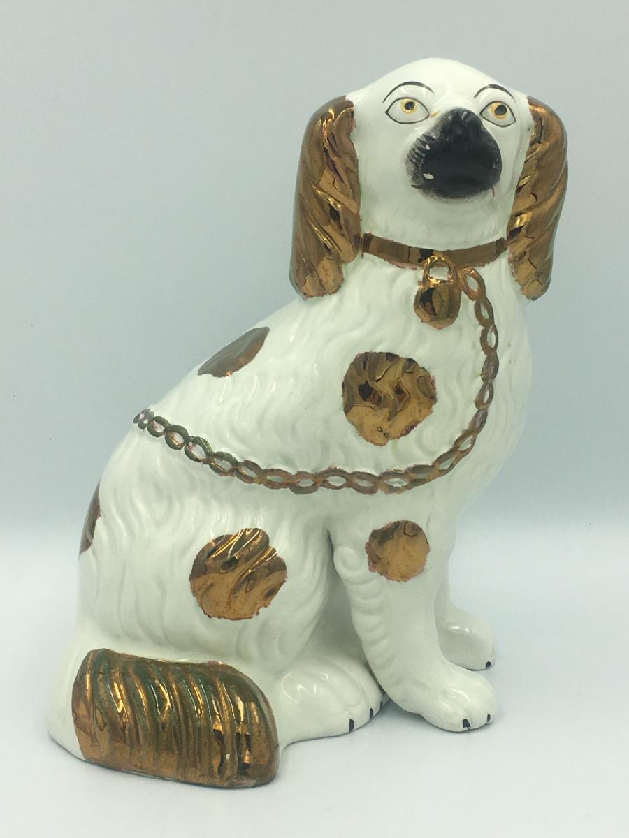 19th Century Pair of Staffordshire Copper Luster Dogs