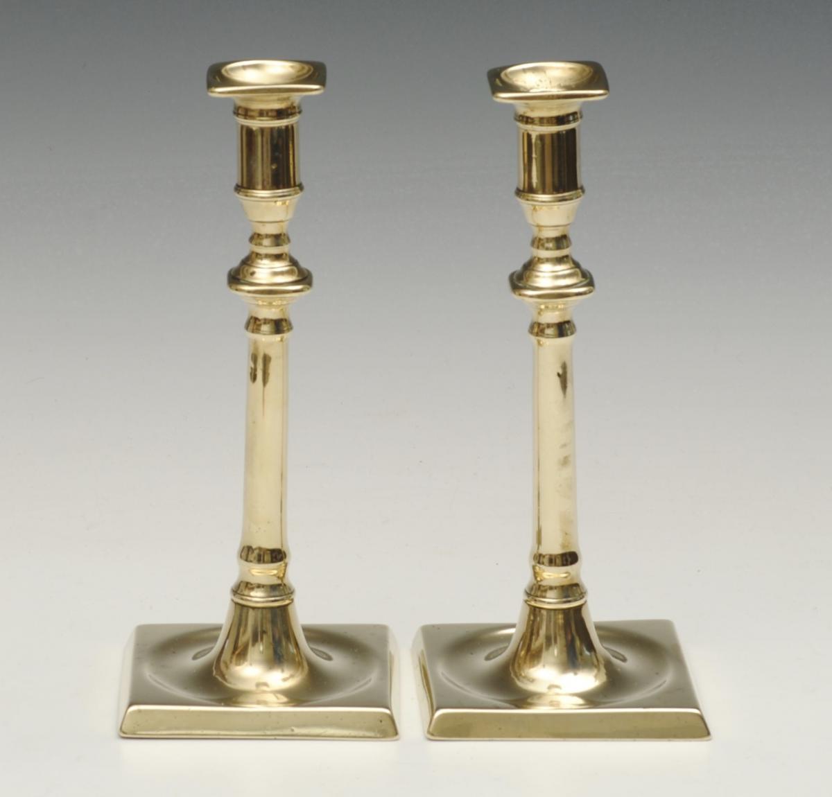 18th century square based brass candlesticks