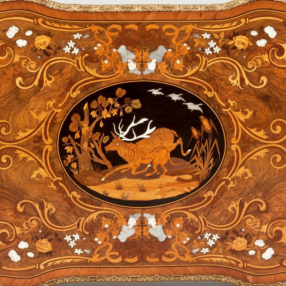 A Marquetry Bureau Plat in the Louis XV Manner