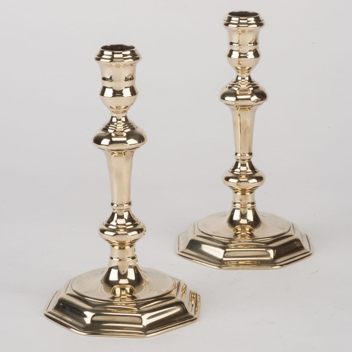 Octagonally Based Brass Candlesticks