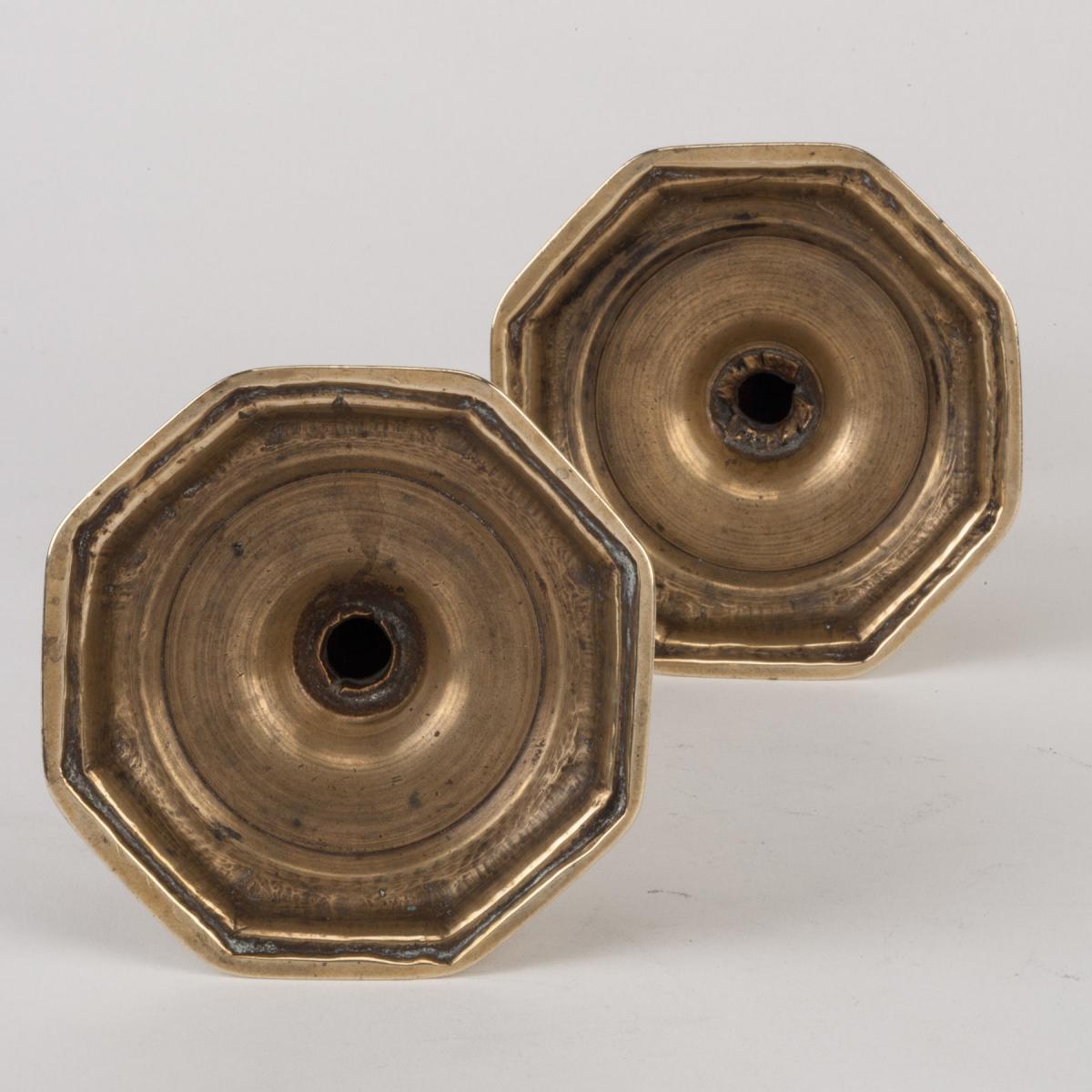 Octagonally Based Brass Candlesticks