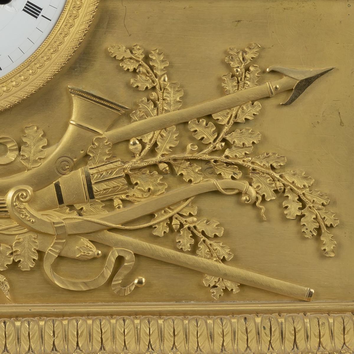 Empire Period Gilt-Bronze Clock Depicting Diana The Huntress