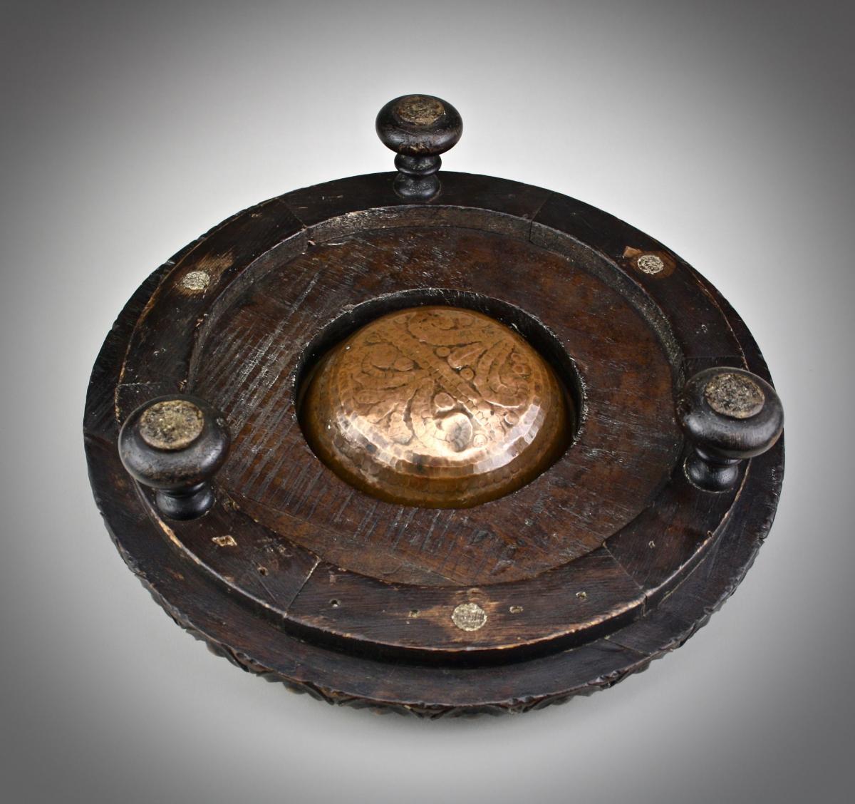 A Spanish Walnut and Repousse Copper Brazier of Small Size, 19th century 