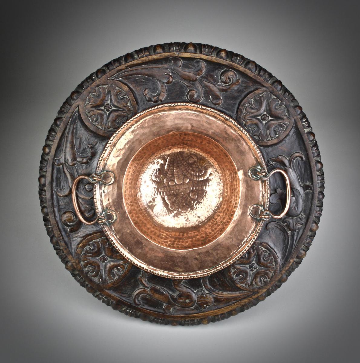 A Spanish Walnut and Repousse Copper Brazier of Small Size, 19th century 