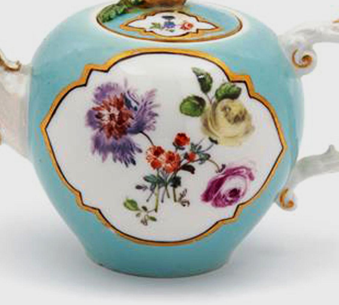 Meissen Miniature Turquoise-ground Teapot and Cover,  Circa 1735-40