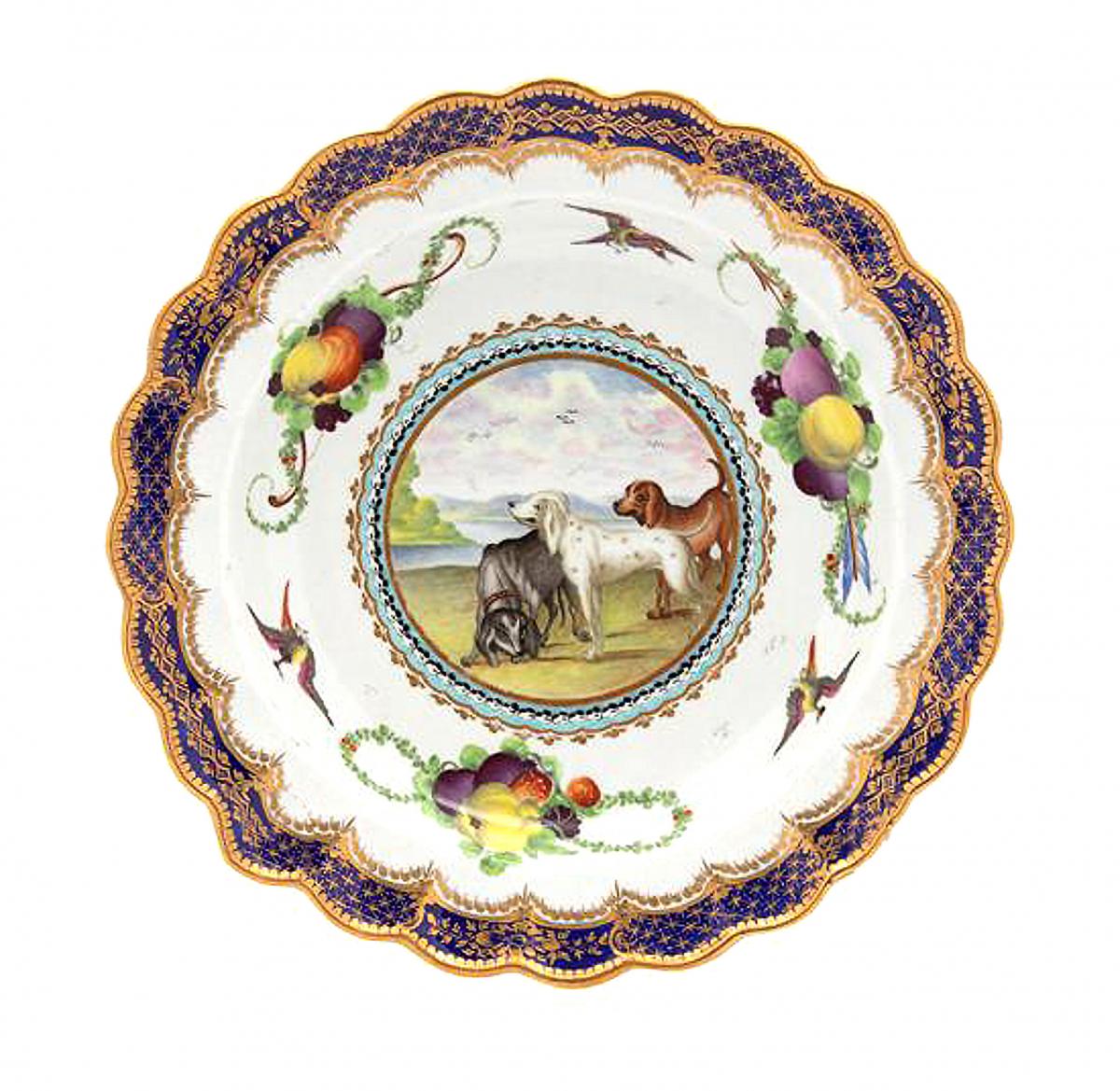 First Period Worcester Porcelain Aesop's Fable Plate, Lord Henry Thynne Pattern