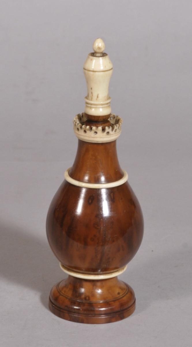 S/3412 Antique Treen 19th Century Coquilla Nut Spice Flask