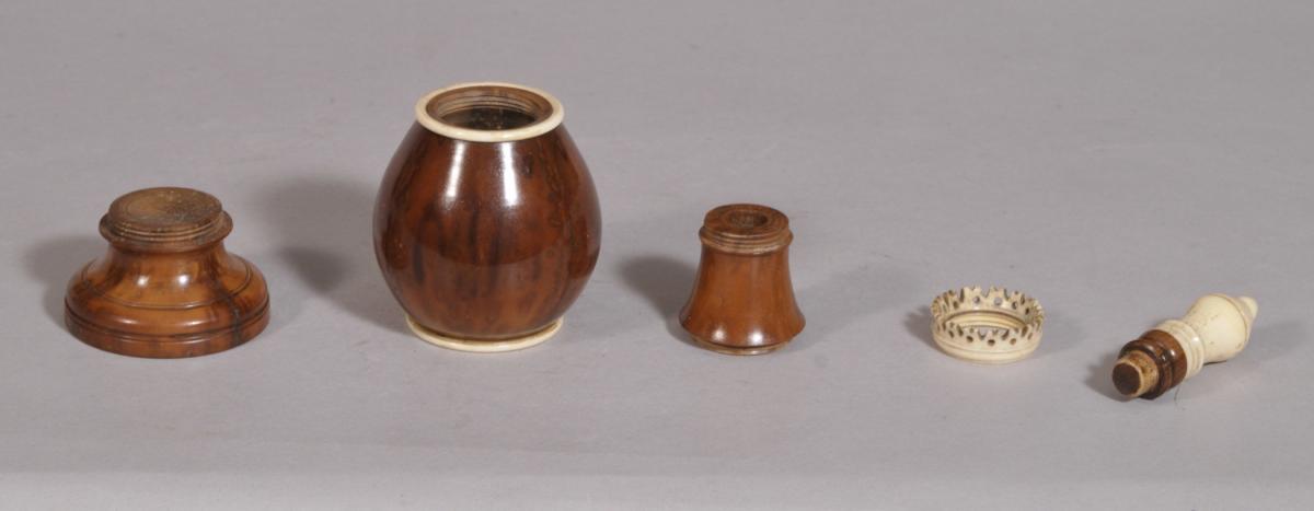 S/3412 Antique Treen 19th Century Coquilla Nut Spice Flask