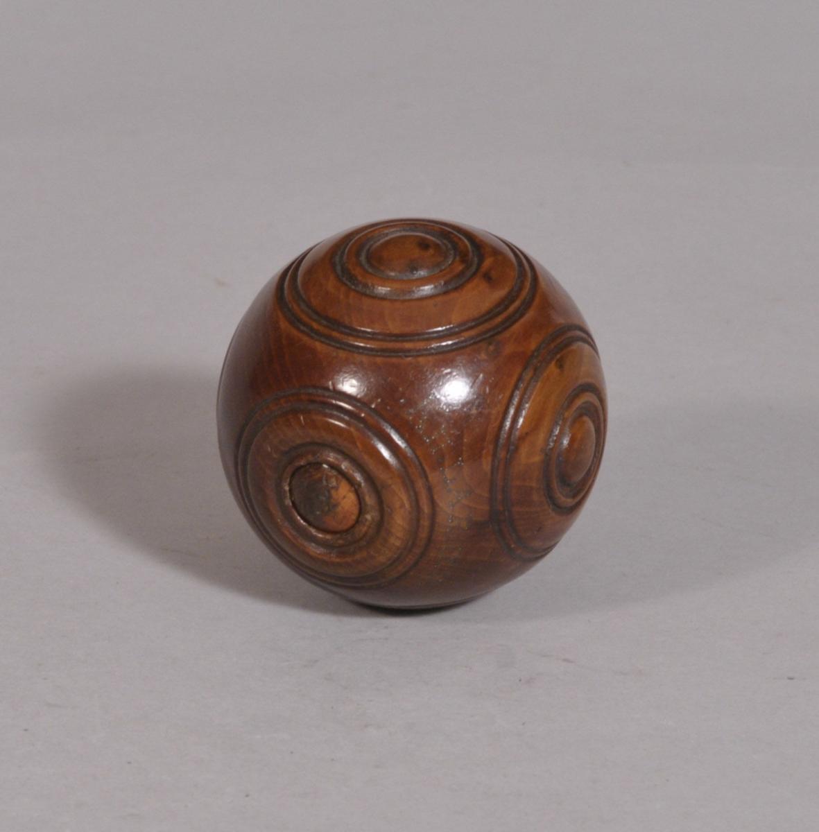 S/3415 Antique Treen 19th Century Laburnum Puzzle Ball