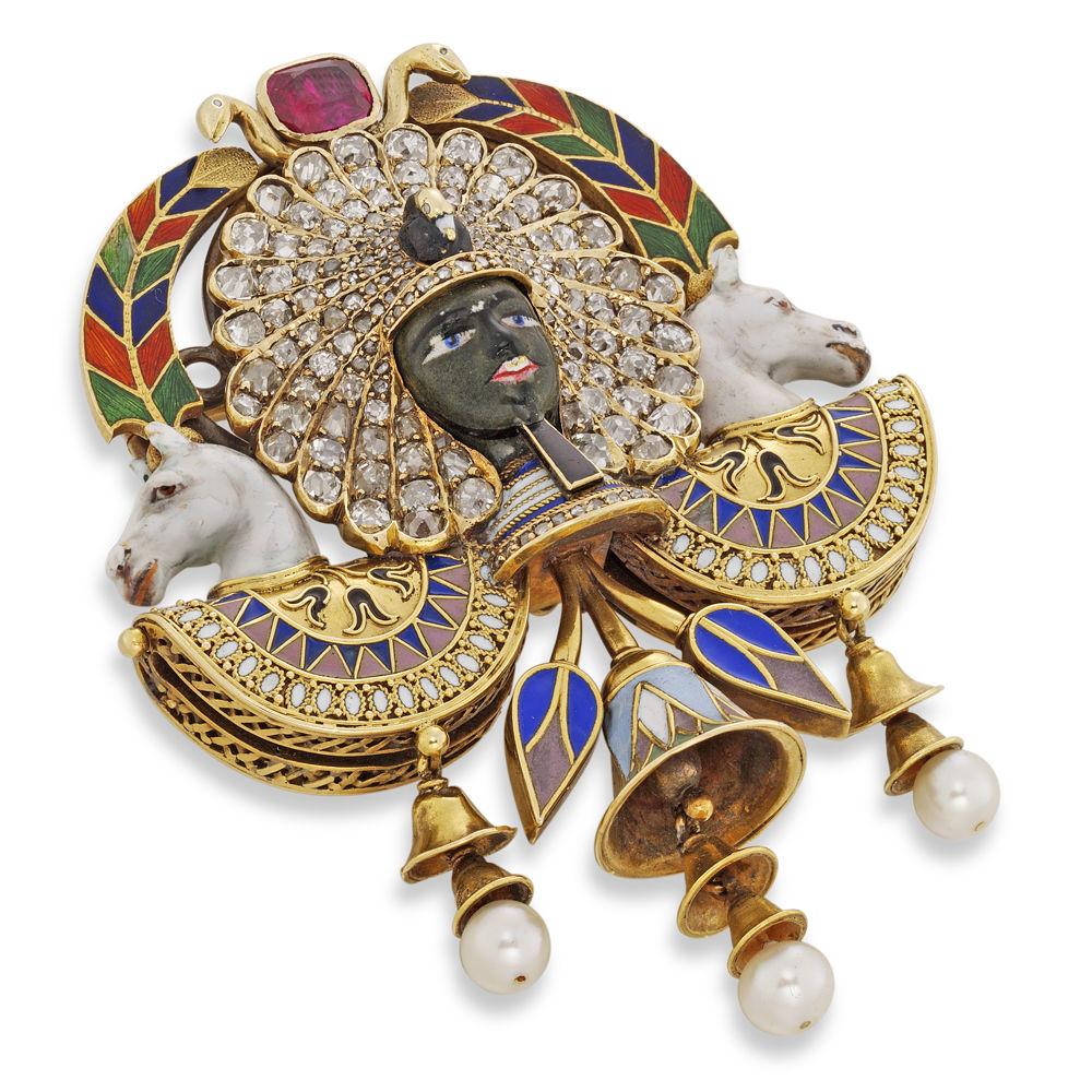 Highly Important Egyptian Revival Pharaoh Portrait Brooch by Carlo Giuliano