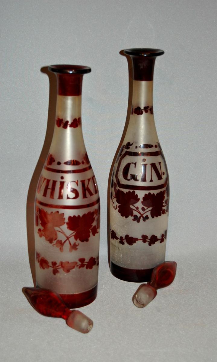 Bohemian Red Glass Decanters, 19th Century