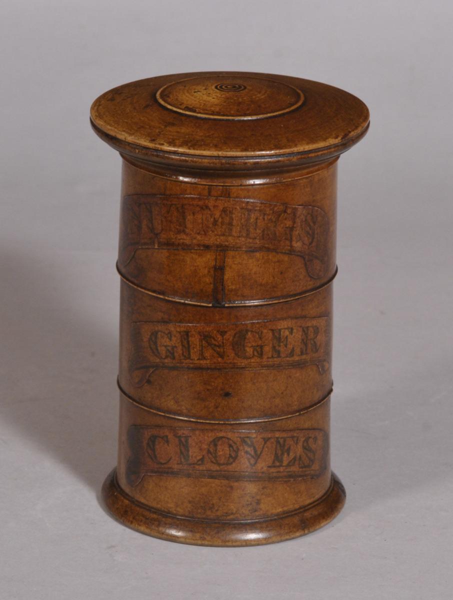 S/3408 Antique Treen 19th Century Sycamore Spice Tower