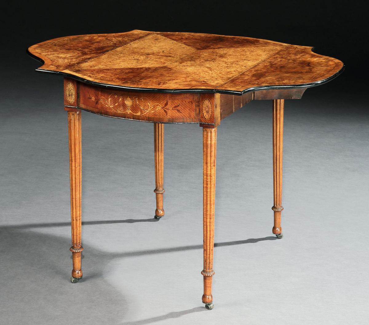 A George III Amboyna and Marquetry Pembroke Table attributed to Henry Hill 