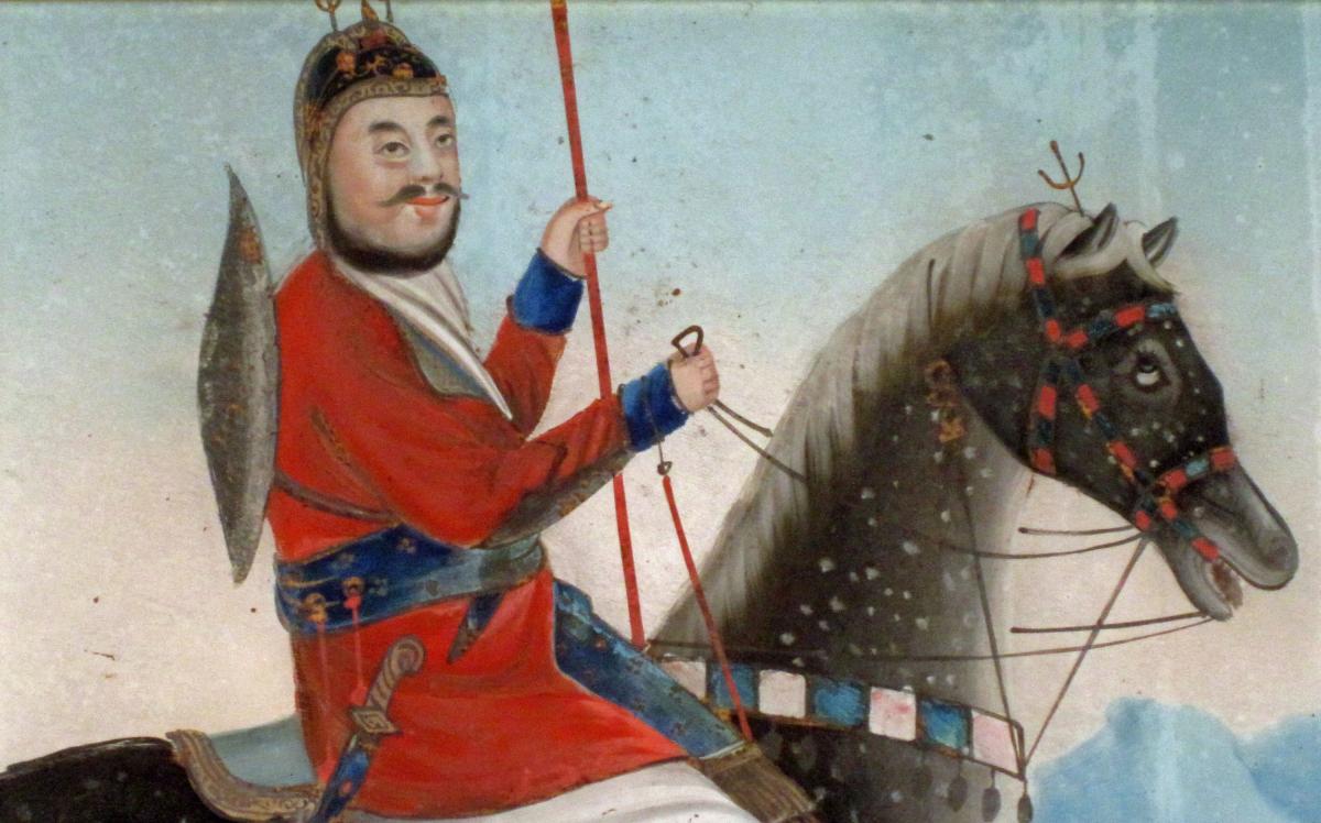 Chinese Export Glass Picture of a Persian Warrior