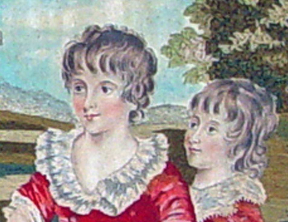 English Silk and Wool Portrait of Mother and her Children