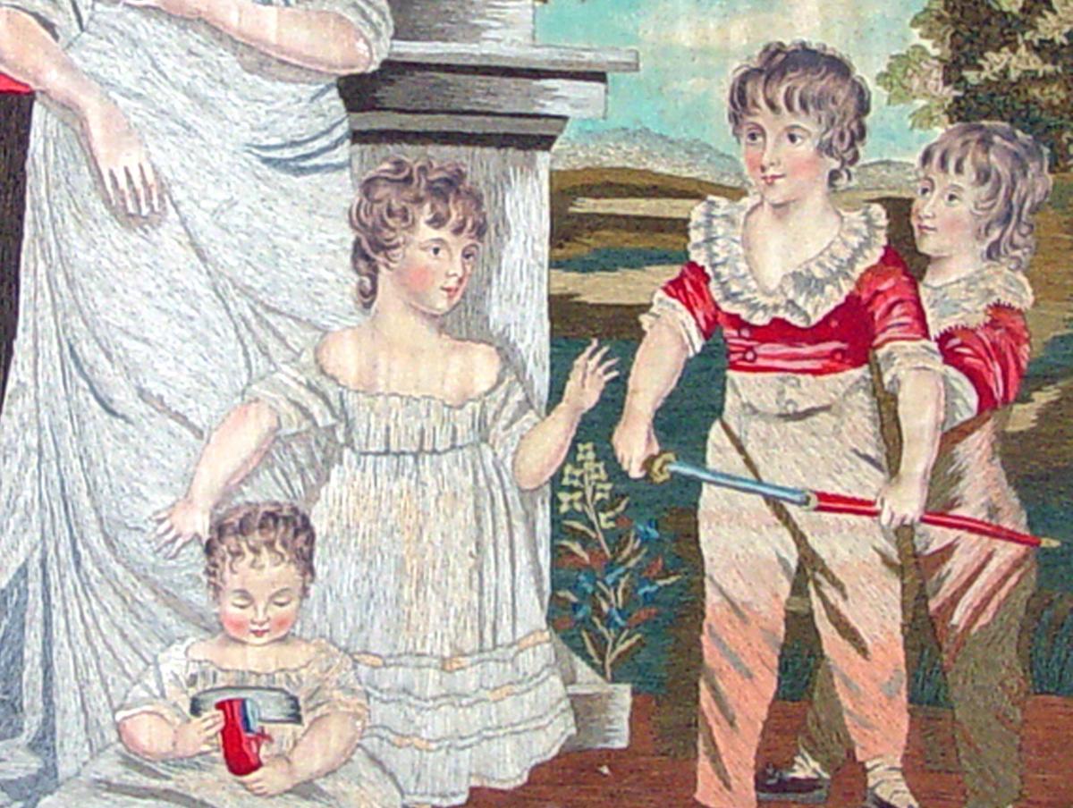 English Silk and Wool Portrait of Mother and her Children