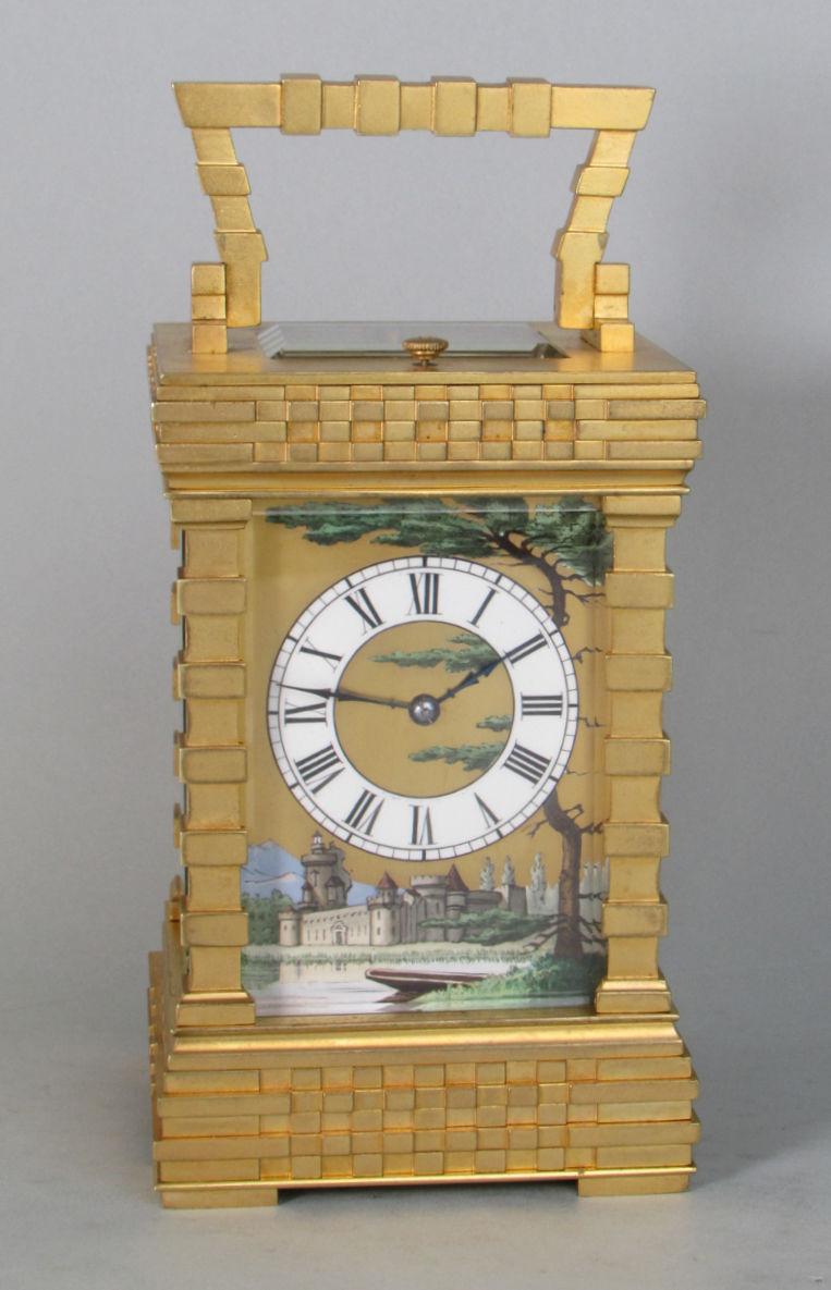 French porcelain dialled blockwork carriage clock
