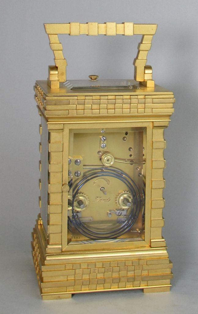 French porcelain dialled blockwork carriage clock rear