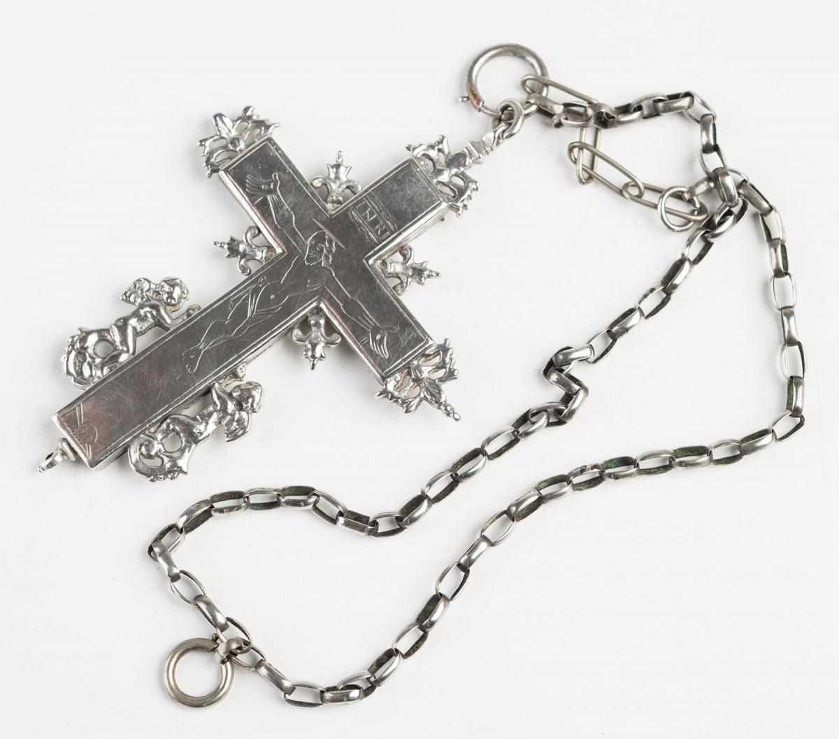 Cast silver reliquary crucifix