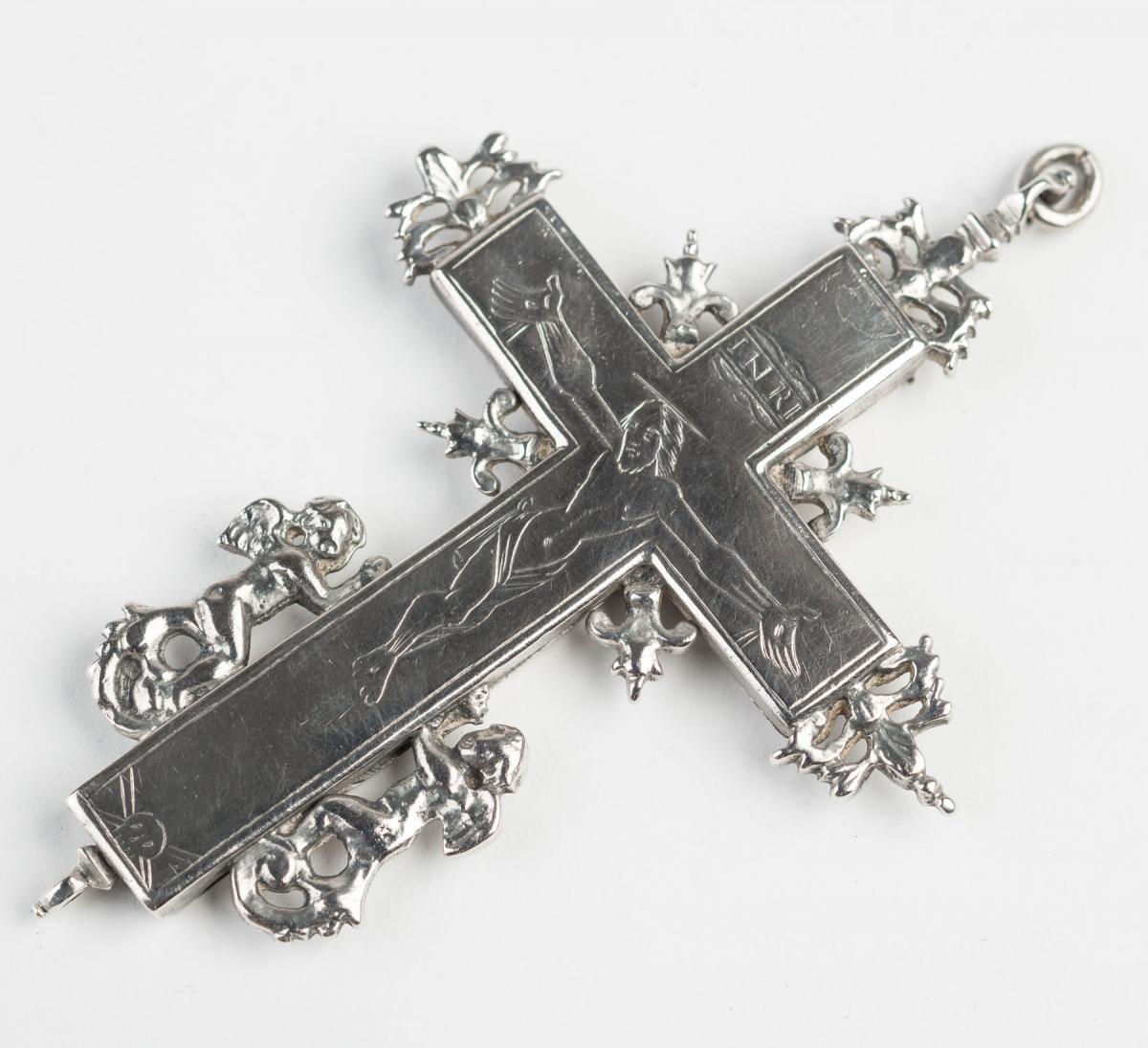 Cast silver reliquary crucifix