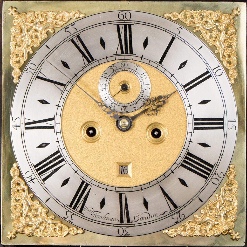 William Tomlinson Ebonised Longcase Clock dial