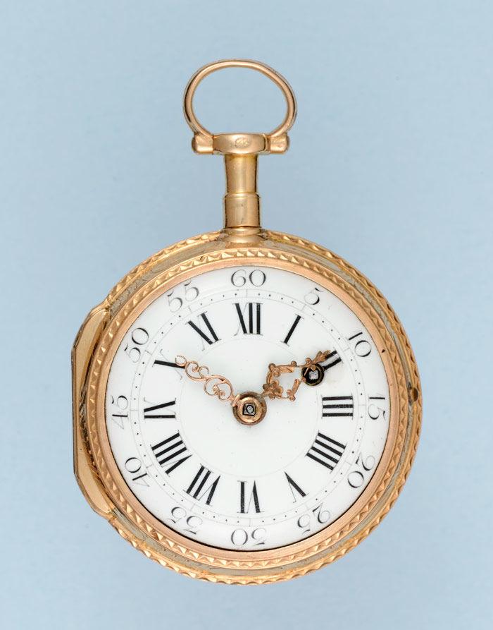 Gold and Enamel Pocket Watch with Rare Ballooning Scene