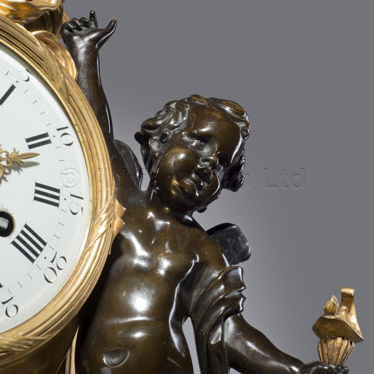 Louis XVI Style Gilt and Patinated Bronze Figural Clock