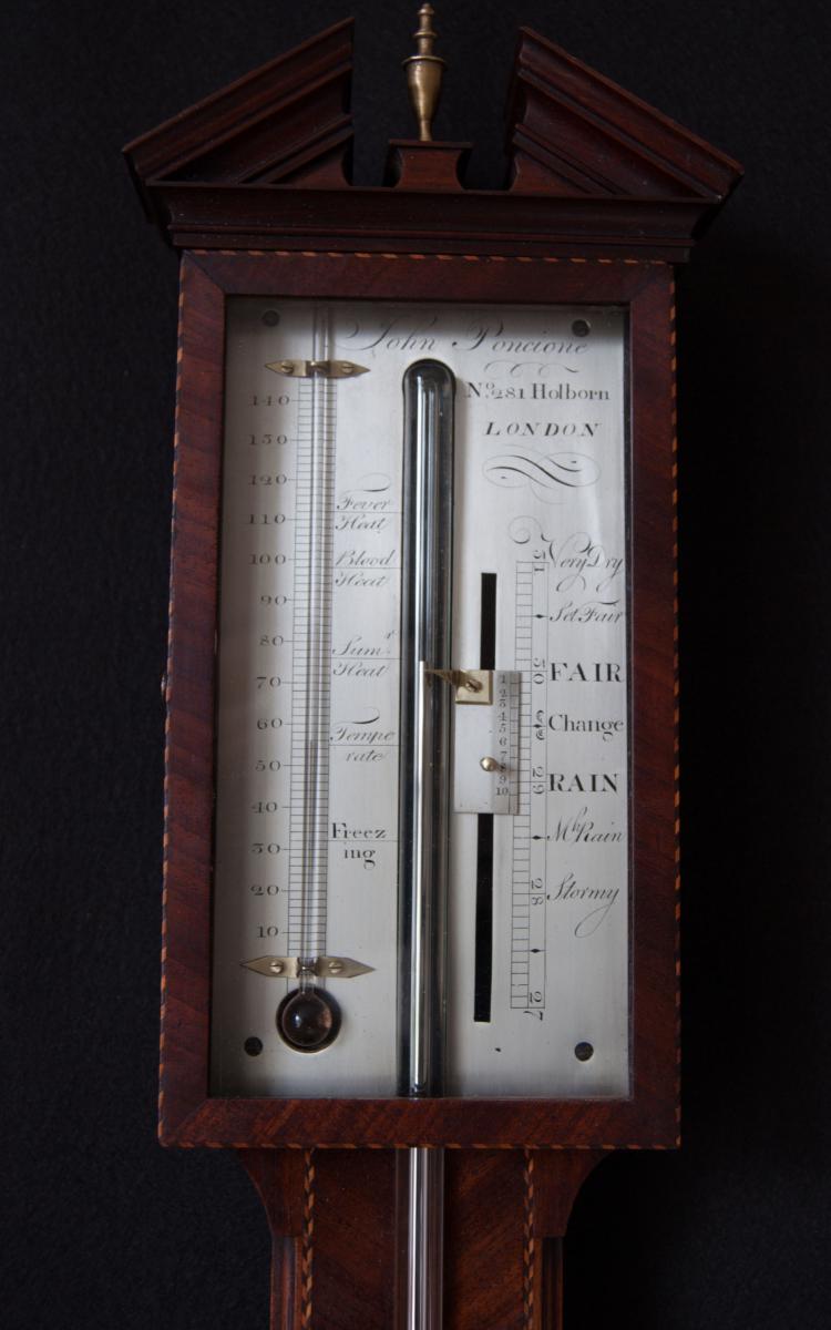 John Poncione - London. Early 19th Century inlaid mahogany Stick Barometer