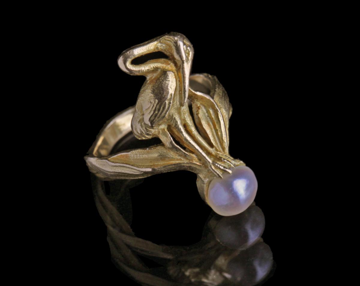 ART NOUVEAU (1890-1910) Beautiful Stork Ring