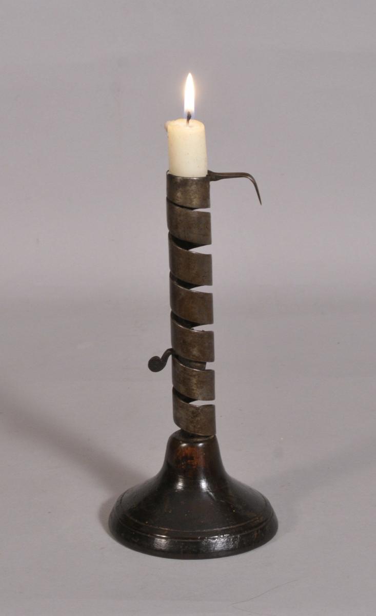 S/3519 Antique Treen 18th Century Spiral Candlestick