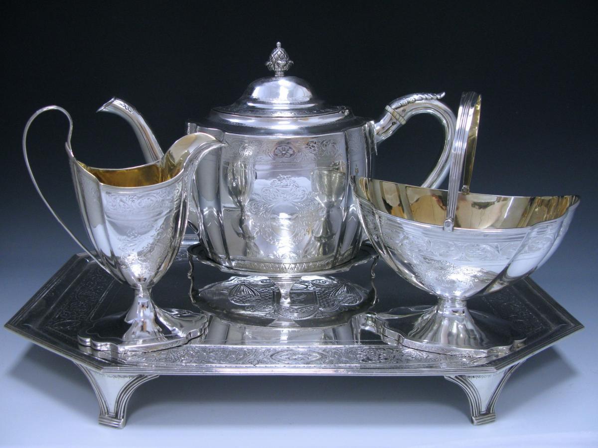 George III Antique Sterling Silver Three Piece Tea Set