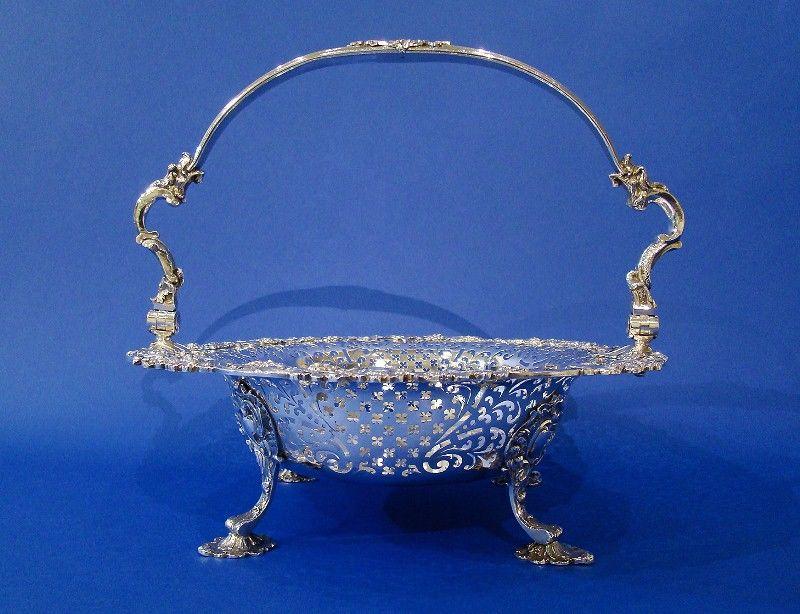 George II Silver Large Hand-Pierced Swing-Handle Basket