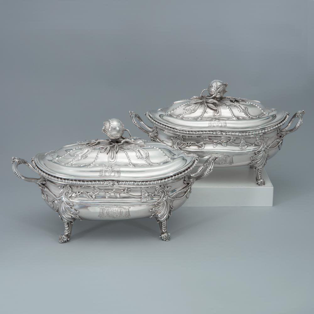 A Pair of George III Antique English Silver Soup Tureens