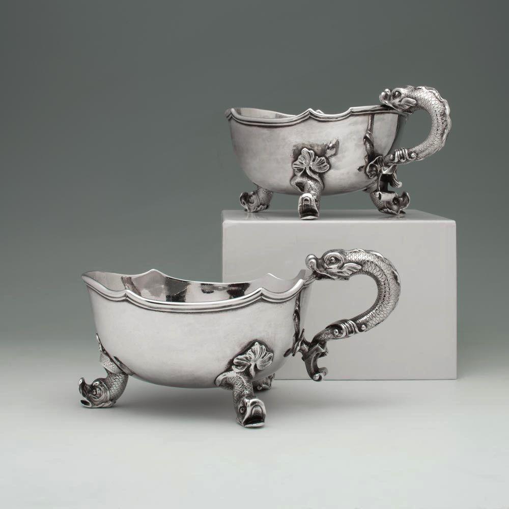 A Pair of George II Antique English Silver Sauceboats