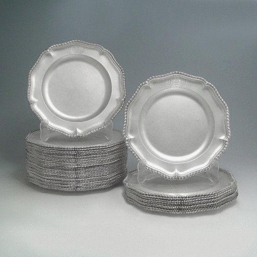 A Set of 38 George II Antique English Silver Dinner Plates