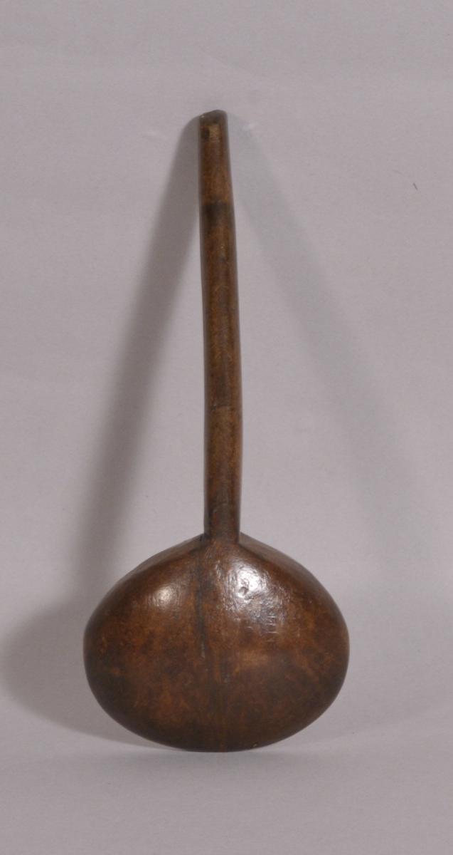 S/3554 Antique Treen 19th Century Sycamore Cawl Spoon