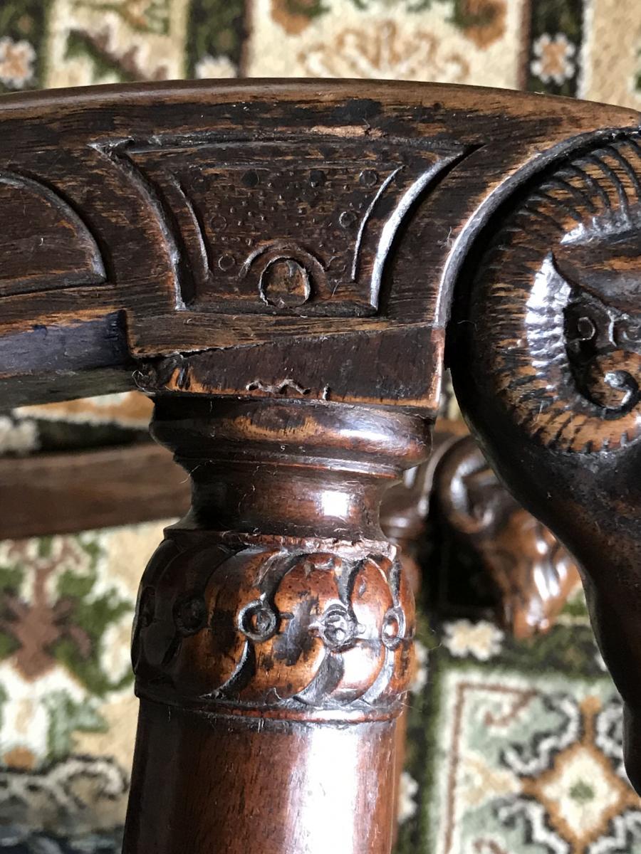 An exceptionally rare, pair of French, Renaissance, walnut fauteuils with ram mask carvings, de-accessioned National Galleries o