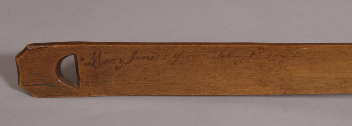 S/3557 Antique Treen 19th Century Pear Wood Spoon Inscribed Mary Jones 1850