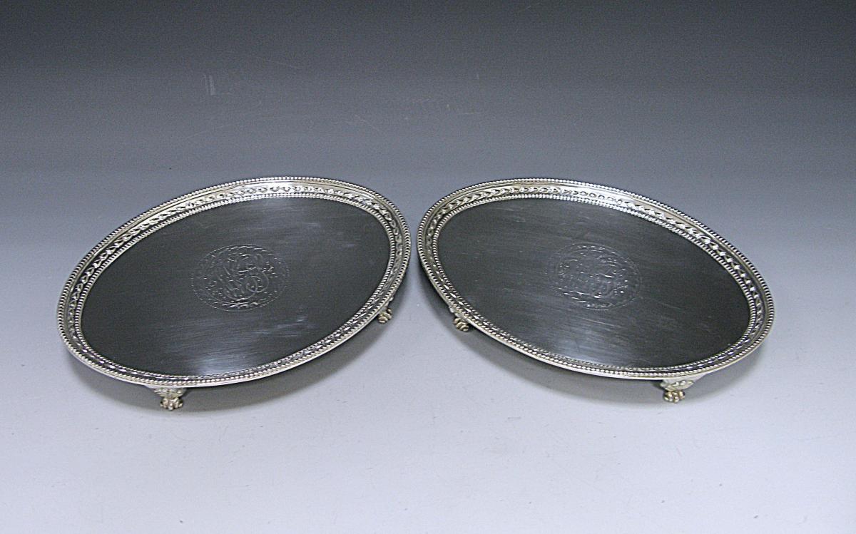 Pair of Antique Georgian Silver Salvers Crouch and Hannam 1784