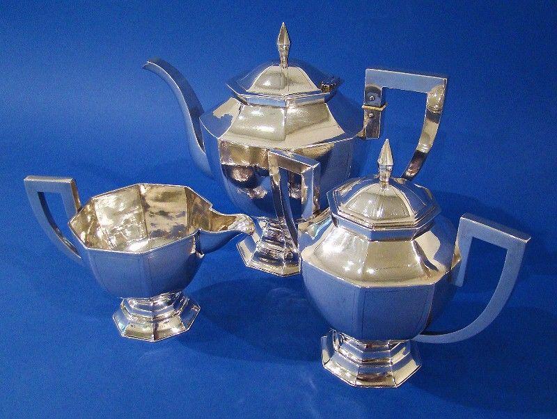Chinese Export Art Deco Silver 3-Piece Tea Set