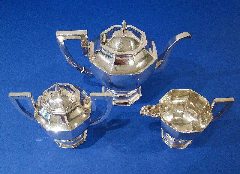 Chinese Export Art Deco Silver 3-Piece Tea Set
