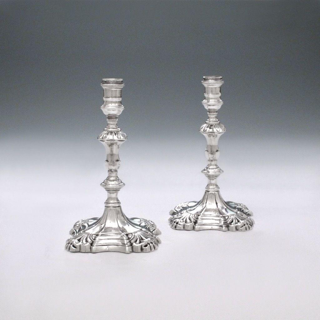 A Pair of George II Antique English Silver Tapersticks