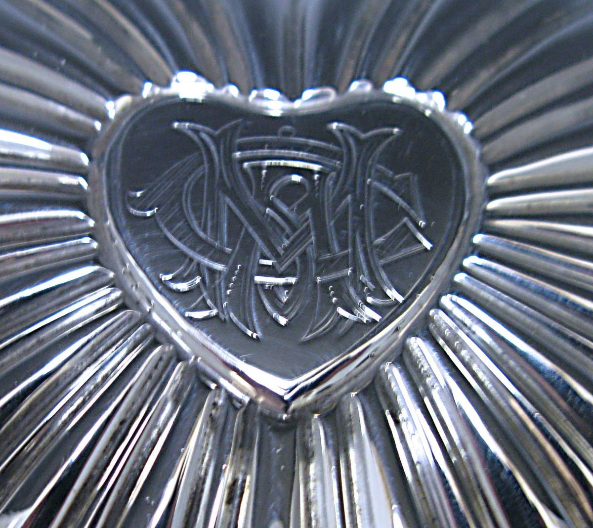 Antique Silver Victorian Heart Shaped Box 1887