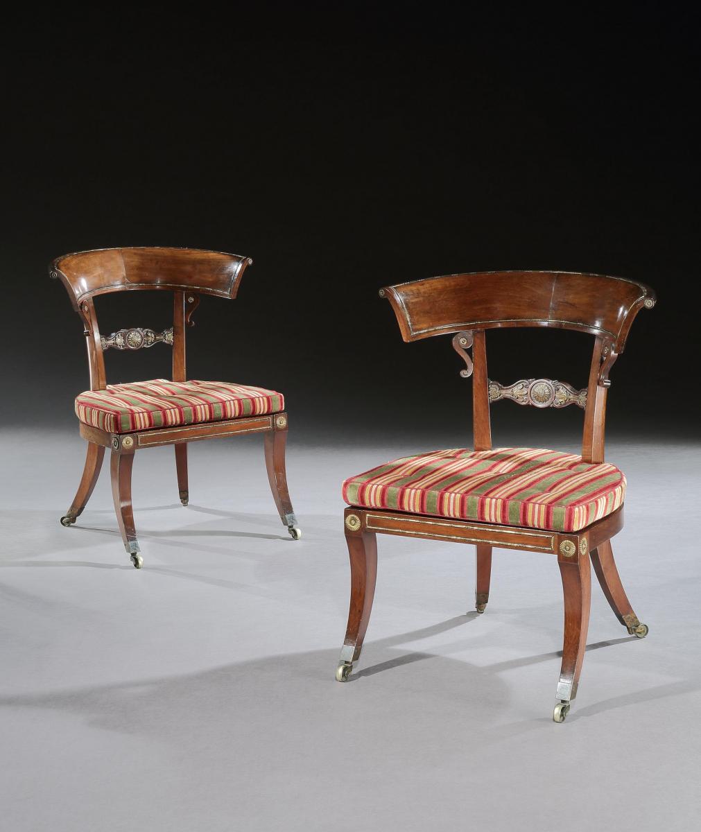 Rare Pair of Regency Period Mahogany Klismos Library-Salon Chairs
