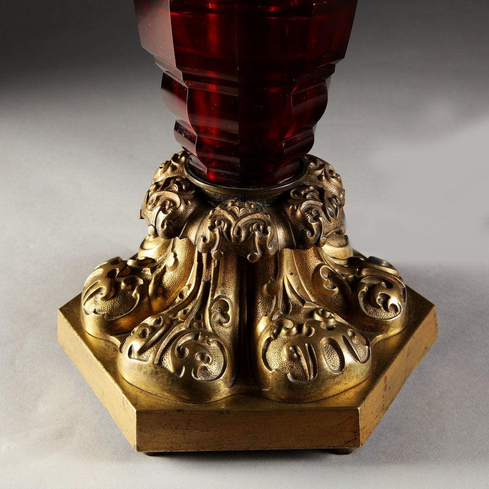A Large William IV Glass Column Lamp